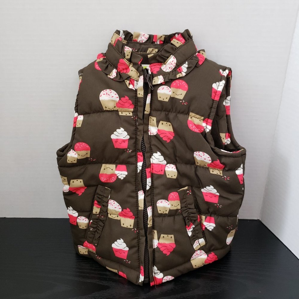 Crazy 8 Vest Puffer Vest Cupcake PINK & BROWN With Sprinkles ~~ TOO CUTE